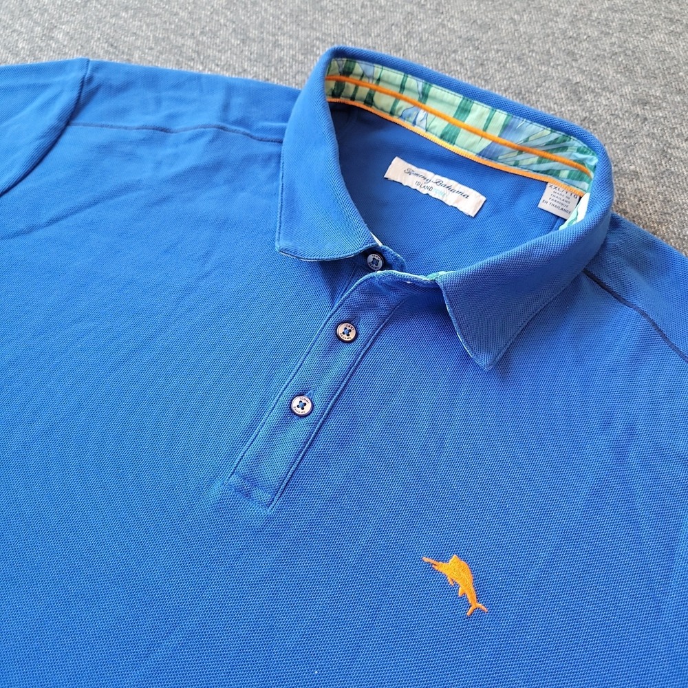 Tommy Bahama Polo Shirt Mens 2XL Blue IslandZone Supima Short Sleeve Marlin Logo